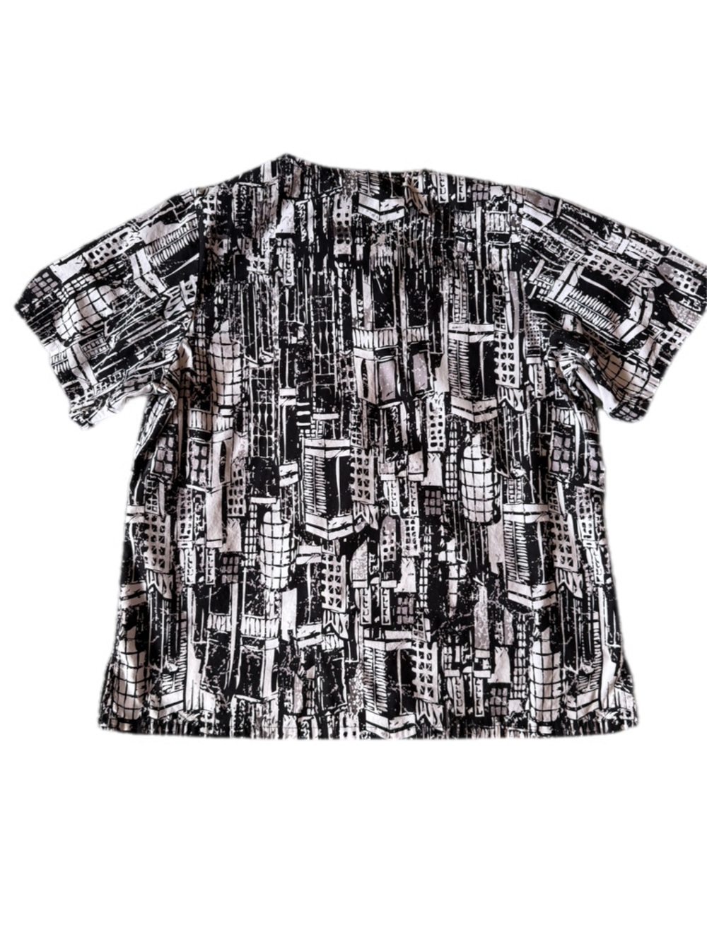 Tafford Black & White Graphic Cityscape scrub Top - Picture 6 of 7